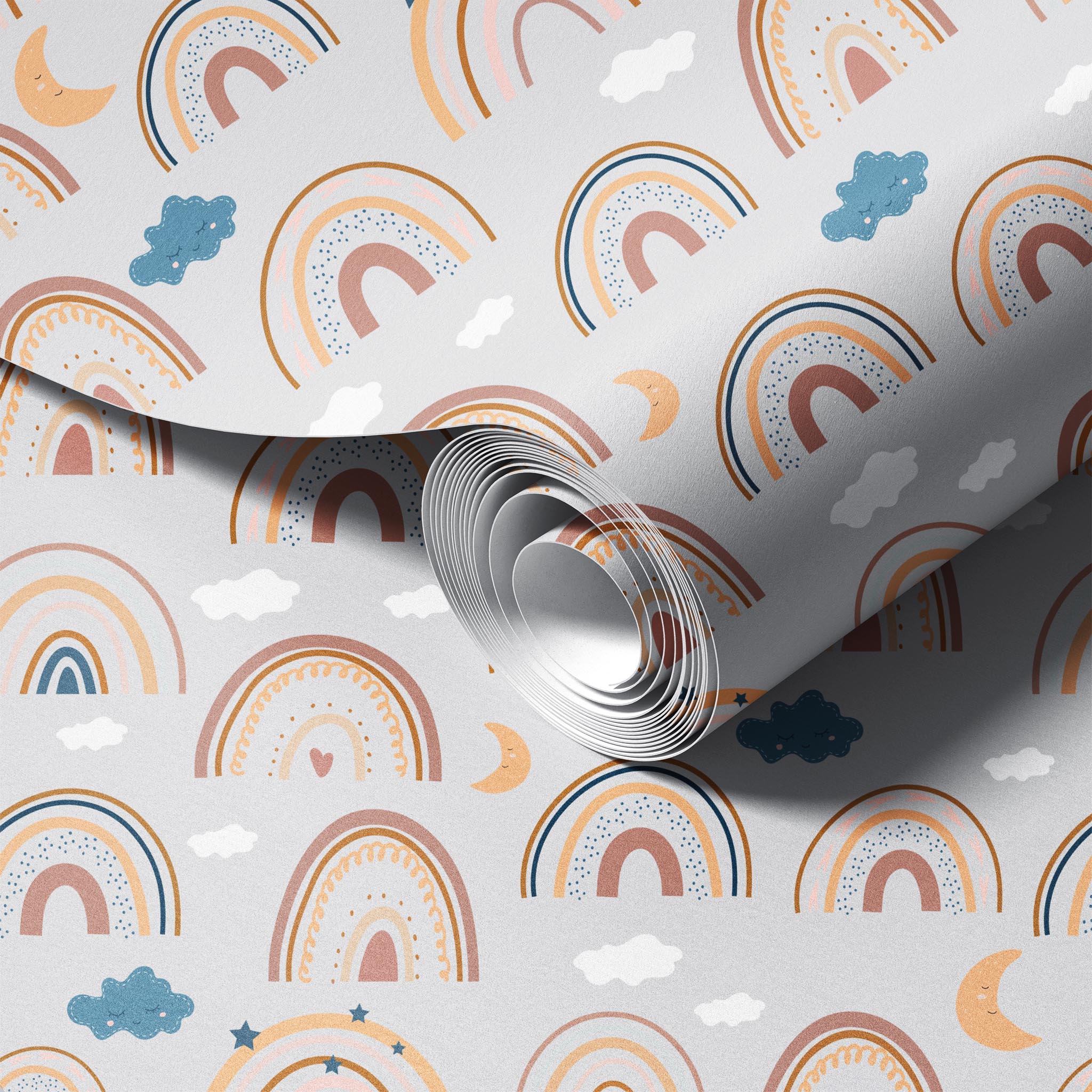 Rainbows and Moons peel and stick wallpaper room mockup